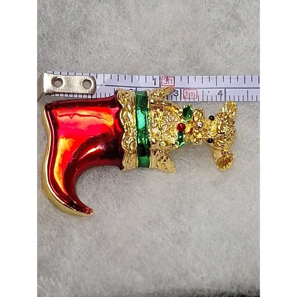 Vintage Gerry's Gold Tone Red Enamel Poodle Dog Christmas Stocking Brooch Pin - Picture 6 of 7